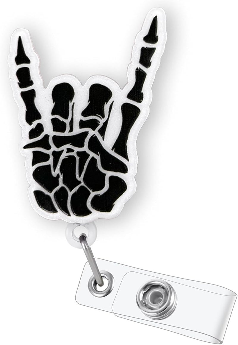 Bydevia Funny Skeleton Hand Halloween Badge Reel Retractable, Fall Badge Reel for Nurse Nursing Student RN CNA LPN Medical Worker & Teacher, Radiology X-ray Tech Badge Gifts, Rad Tech Badge ID Holder for Work - Image 1